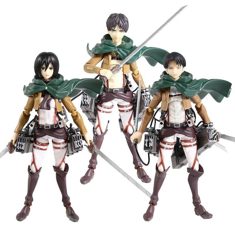 Figuras de Acción Coleccionables de Attack on Titan: Eren, Mikasa y Levi - GambareG