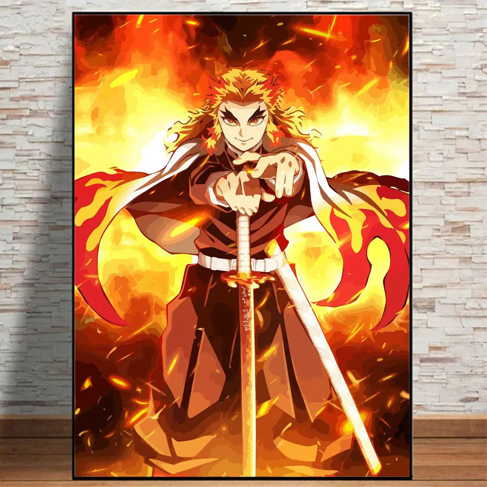 Póster Abstracto de Demon Slayer con Rengoku y Tanjiro - Arte en Lienzo Exclusivo