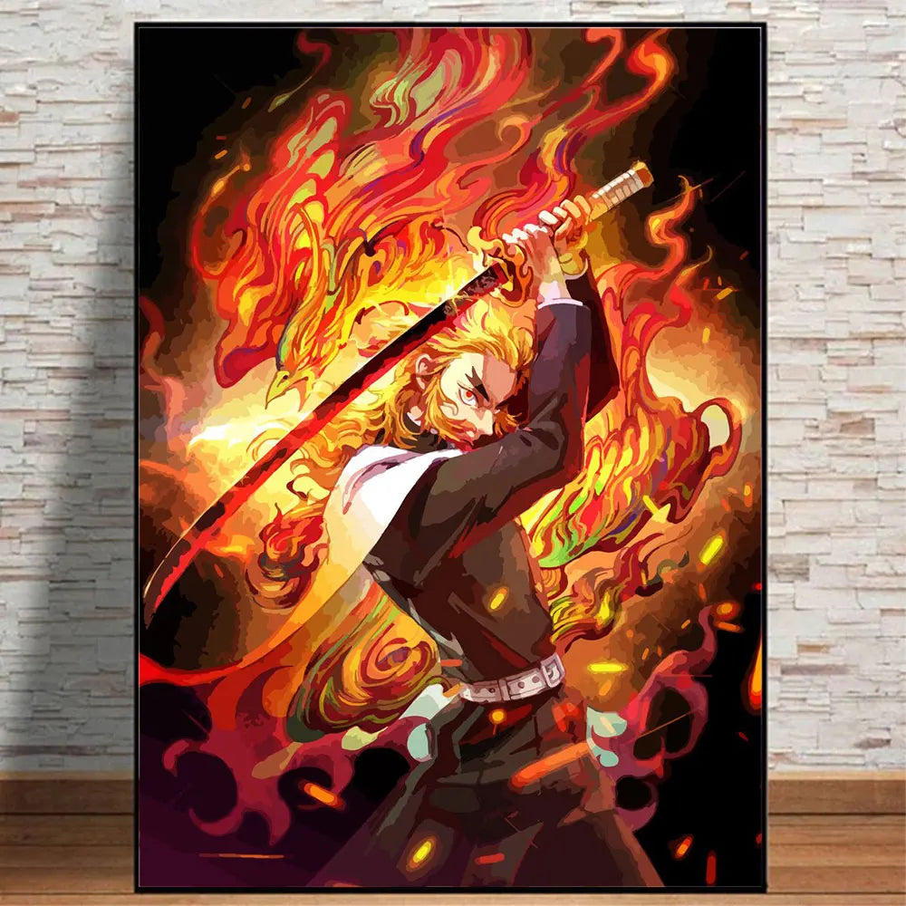 Póster Abstracto de Demon Slayer con Rengoku y Tanjiro - Arte en Lienzo Exclusivo