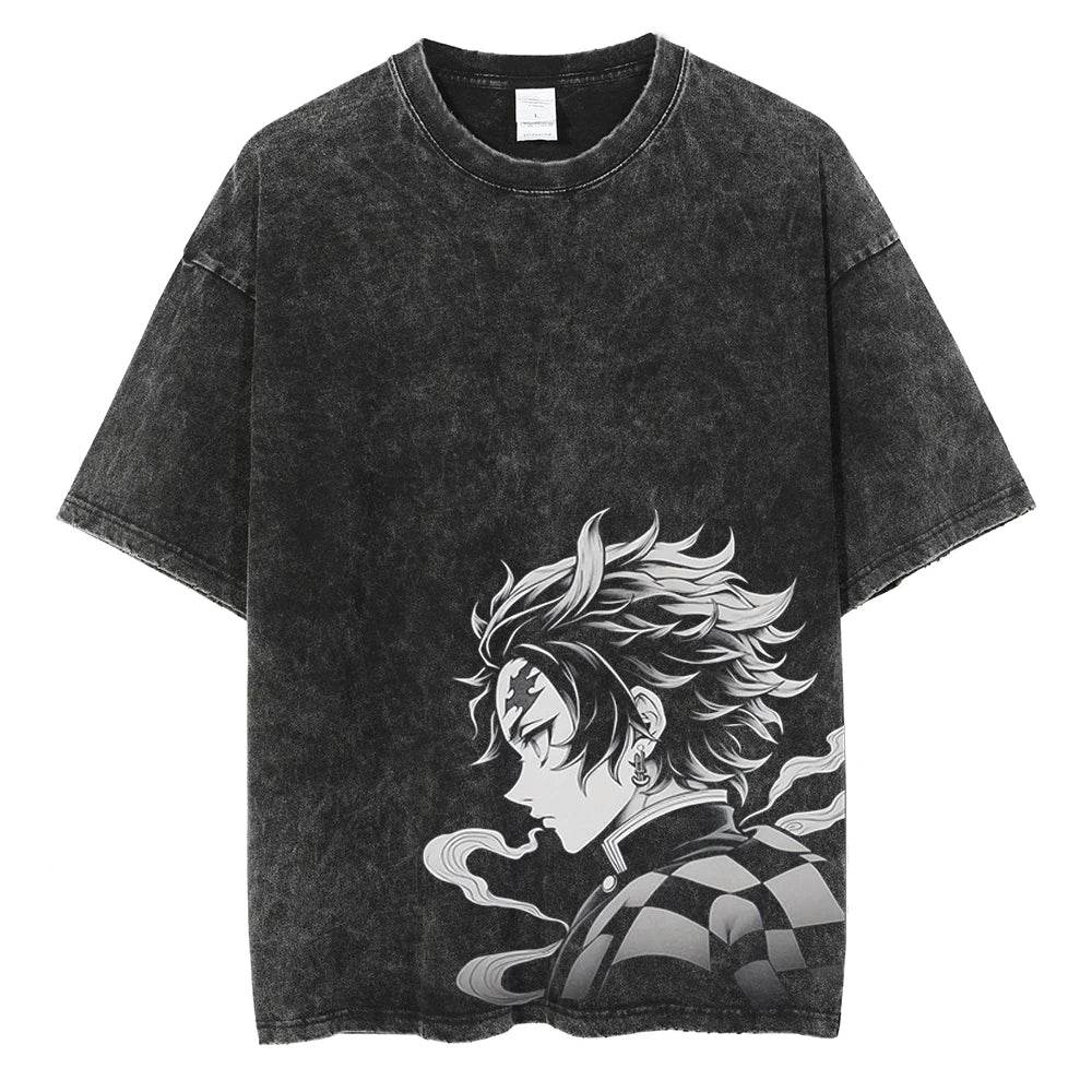 Camiseta Gráfica Demon Slayer Kamado Tanjirou Vintage de Algodón - GambareG