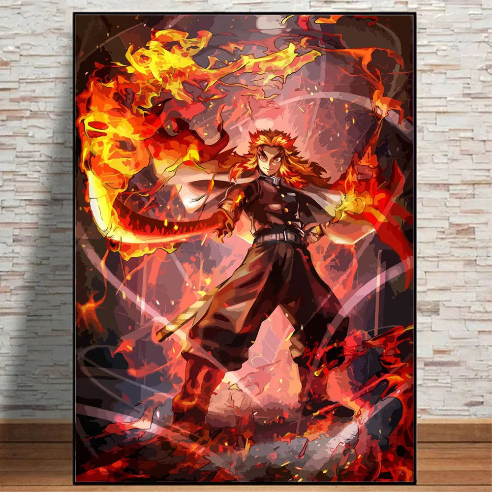 Póster Abstracto de Demon Slayer con Rengoku y Tanjiro - Arte en Lienzo Exclusivo
