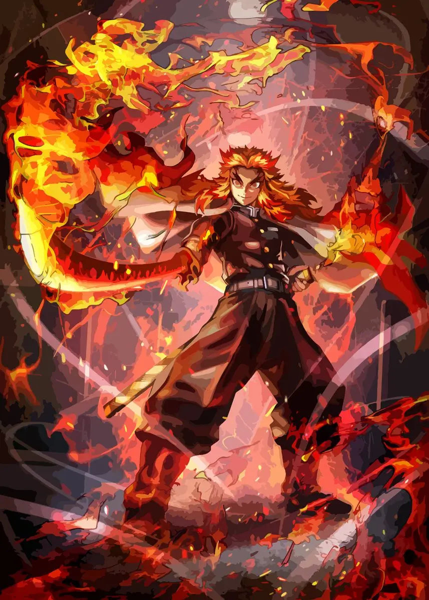 Póster Abstracto de Demon Slayer con Rengoku y Tanjiro - Arte en Lienzo Exclusivo