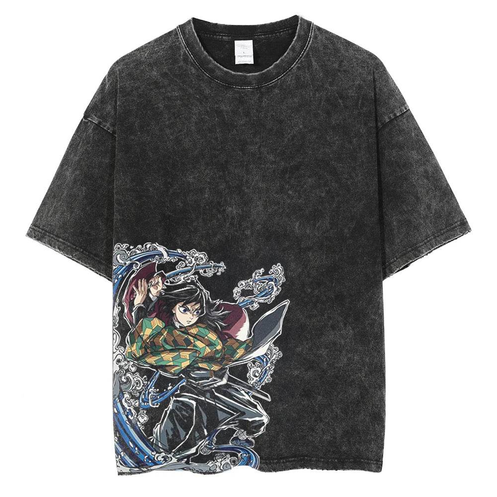 Camiseta Gráfica Demon Slayer Kamado Tanjirou Vintage de Algodón - GambareG