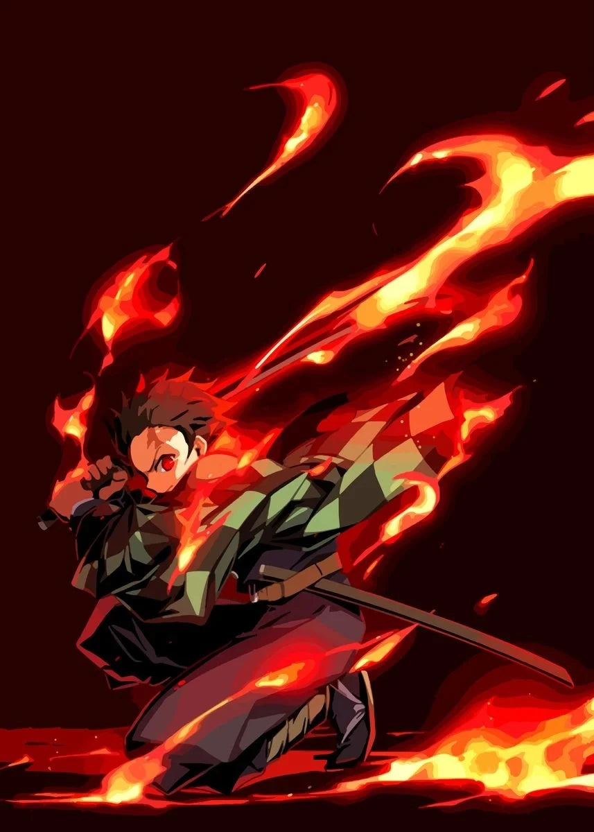 Póster Abstracto de Demon Slayer con Rengoku y Tanjiro - Arte en Lienzo Exclusivo