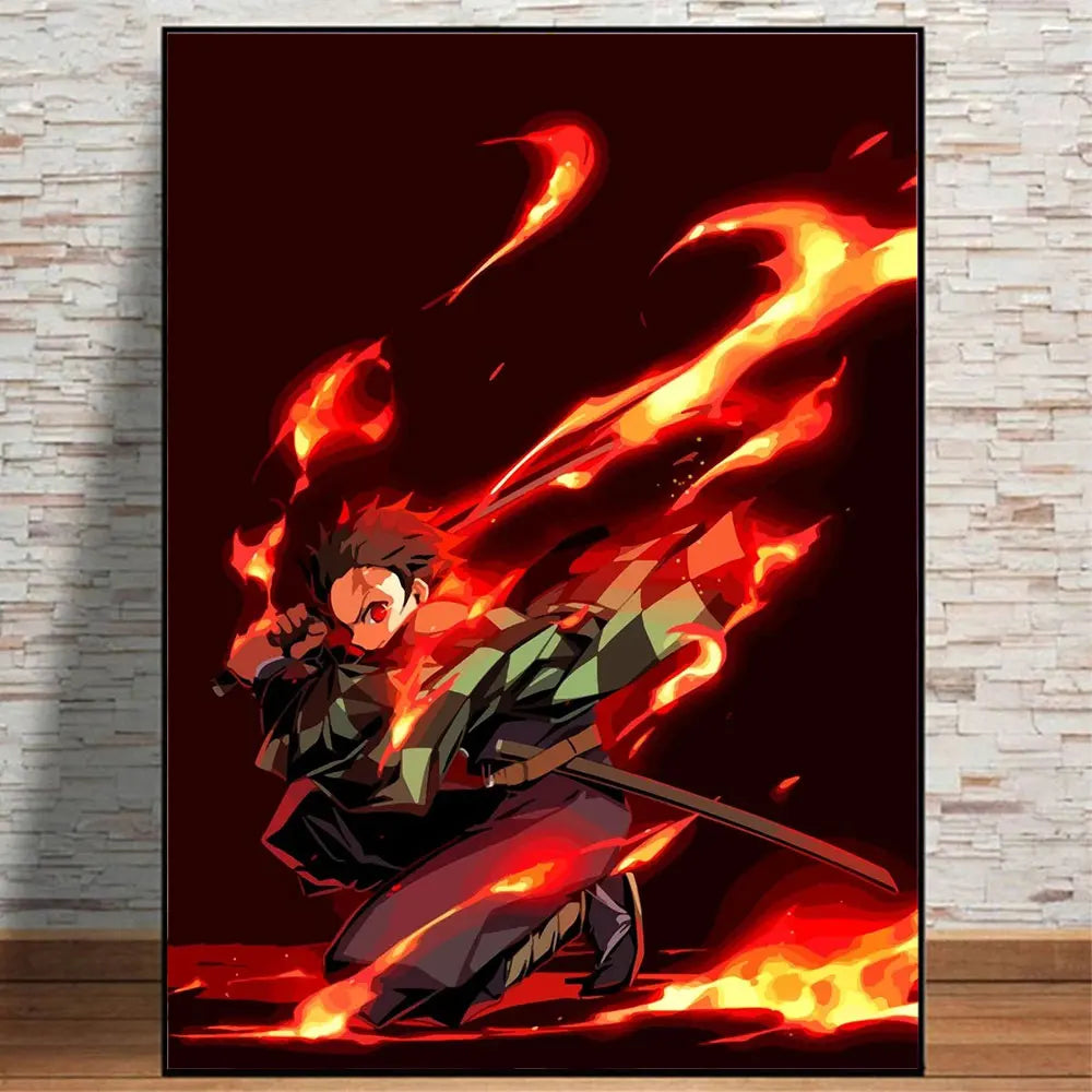 Póster Abstracto de Demon Slayer con Rengoku y Tanjiro - Arte en Lienzo Exclusivo