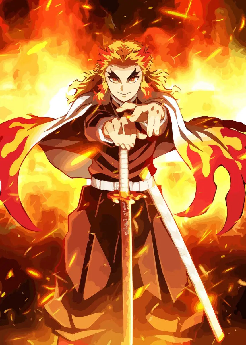 Póster Abstracto de Demon Slayer con Rengoku y Tanjiro - Arte en Lienzo Exclusivo