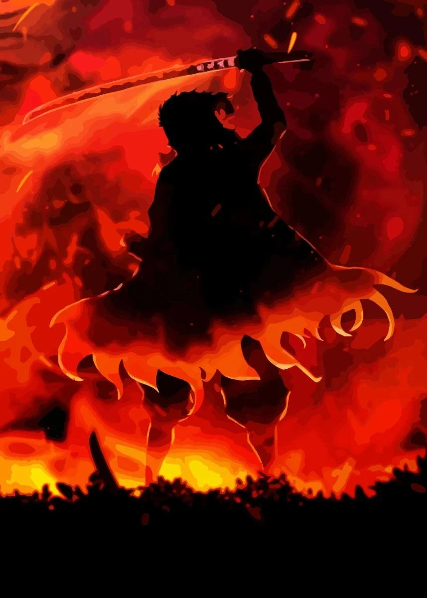 Póster Abstracto de Demon Slayer con Rengoku y Tanjiro - Arte en Lienzo Exclusivo