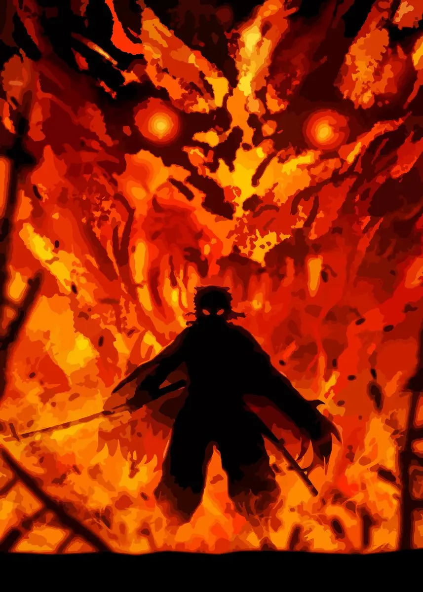 Póster Abstracto de Demon Slayer con Rengoku y Tanjiro - Arte en Lienzo Exclusivo