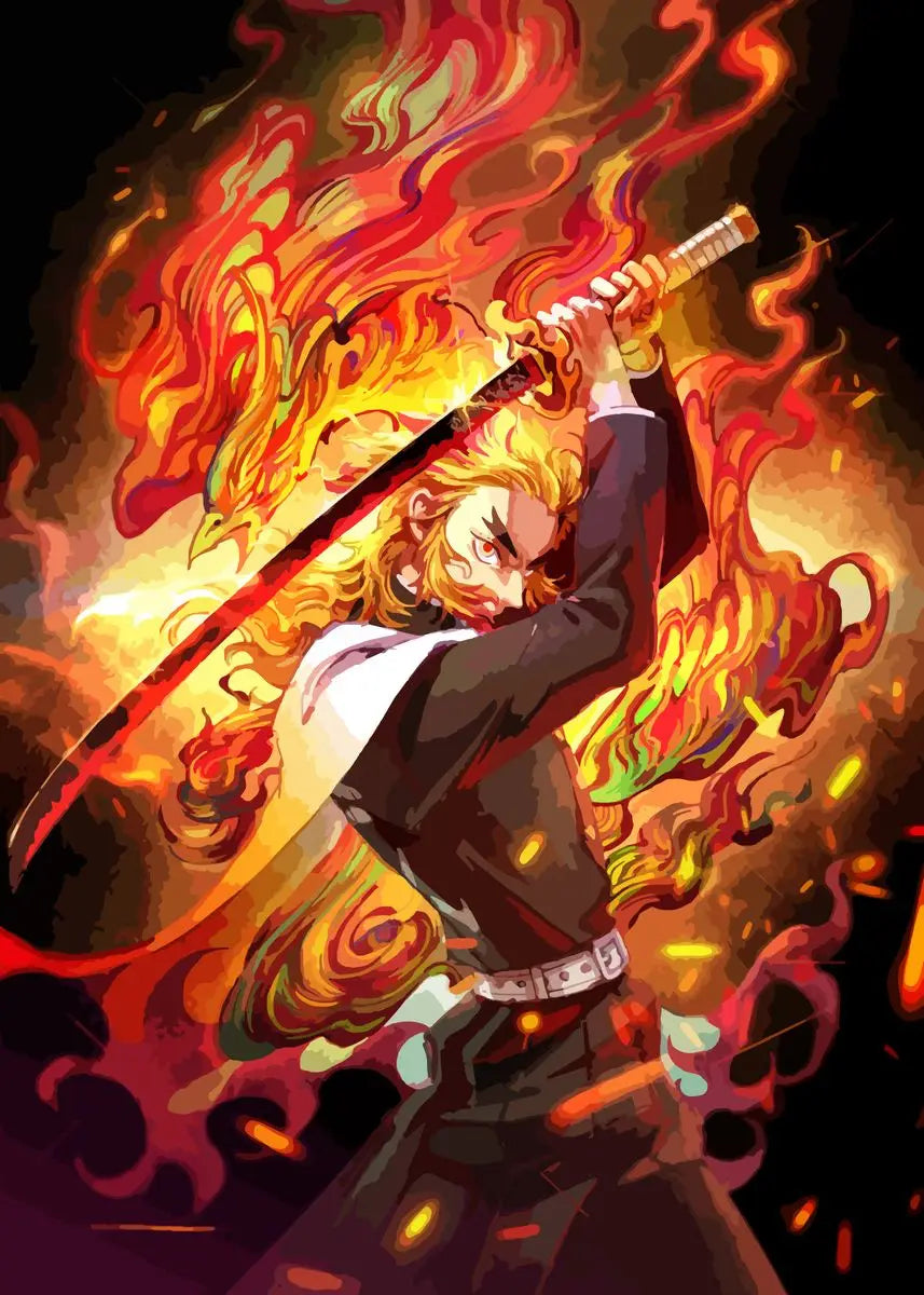 Póster Abstracto de Demon Slayer con Rengoku y Tanjiro - Arte en Lienzo Exclusivo